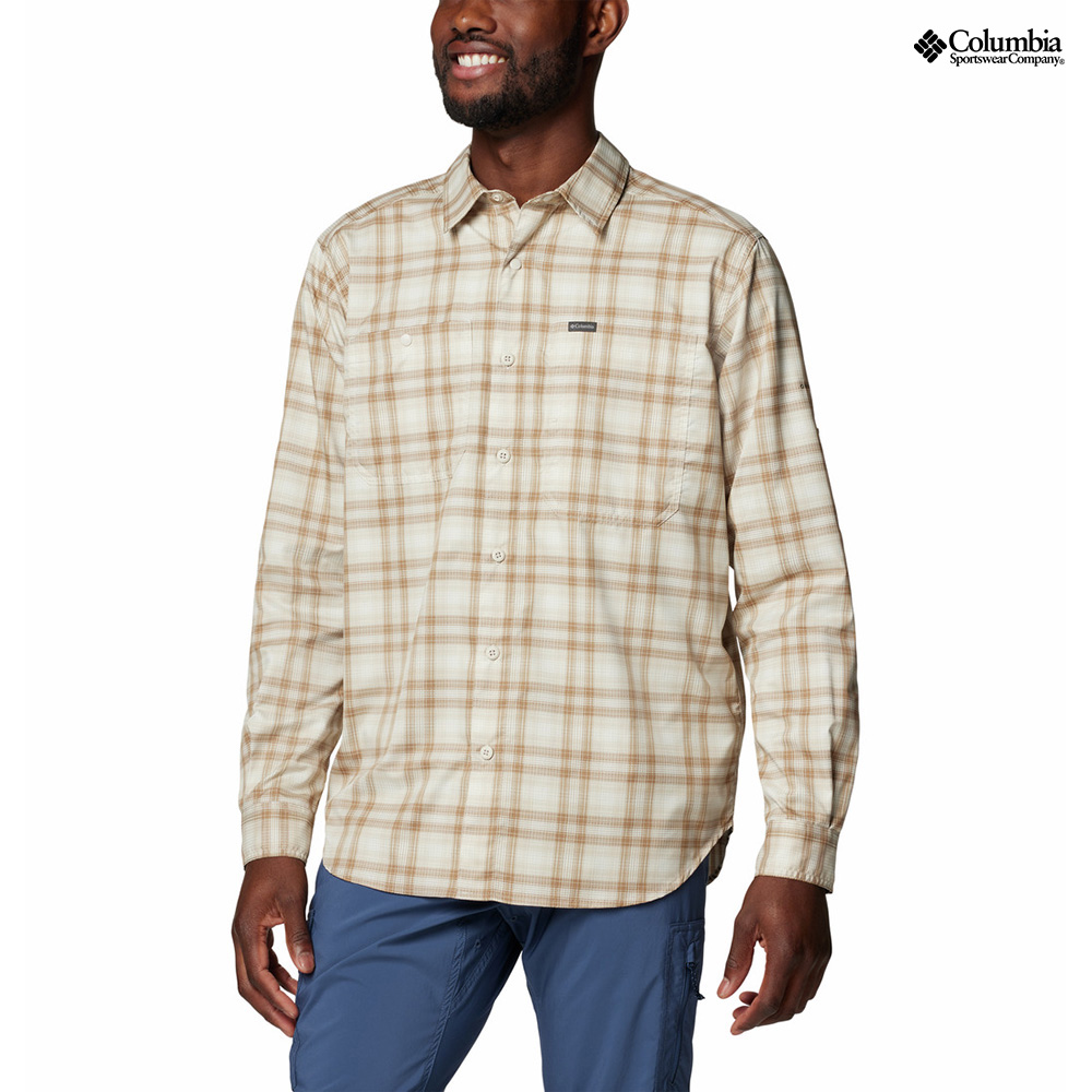 Columbia Sportswear Titanium Yellow White Check Utility Outdoor Short Sleeve Shirt